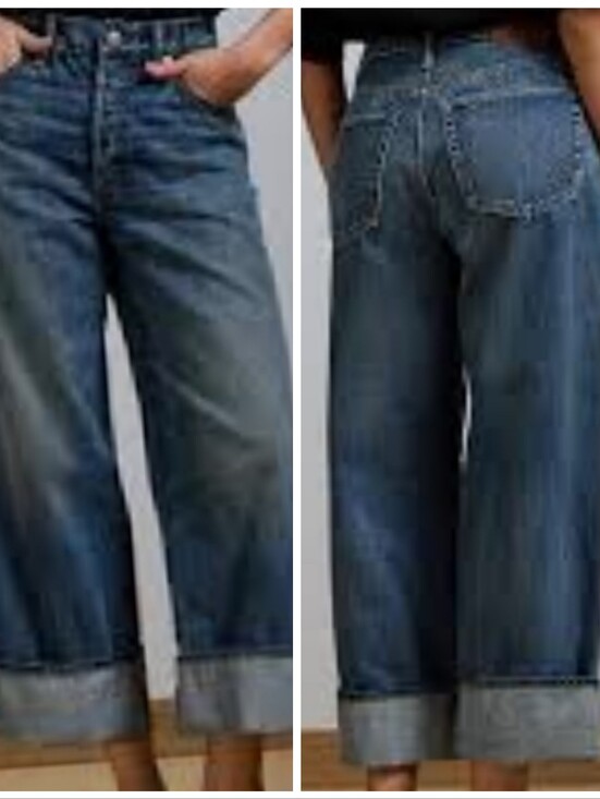 American Eagle Outfitters Denim - AE77 Premium Wide Crop Blue Women's Button-Fly Cuffed Jeans Size 31